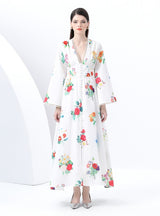 Retro Deep V-neck Printed Long Dress