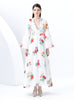 Retro Deep V-neck Printed Long Dress