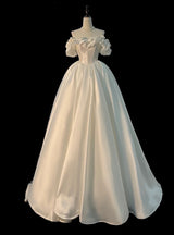 White Satin Flower Wedding Dress