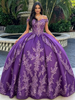 Purple Tulle Off the Shoulder Appliques Quinceanera Dress