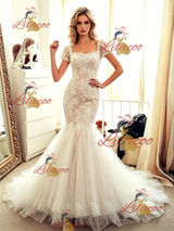 White Mermaid Tulle Lace Wedding Dress