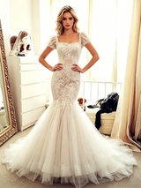White Mermaid Tulle Lace Wedding Dress