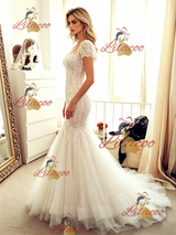White Mermaid Tulle Lace Wedding Dress