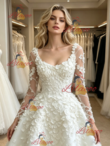 White Long Sleeve Flower Wedding Dress