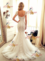 White Mermaid Tulle Lace Wedding Dress