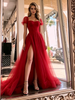 Red Tulle Puff Sleeve Puff Sleeve Prom Dress