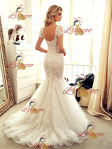 White Mermaid Tulle Lace Wedding Dress