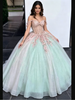 Green Tulle Off the Shoulder Appliques Quinceanera Dress