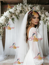 White Long Sleeve V-neck Wedding Dress