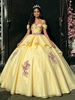 Yellow Tulle Sapghetti Straps Appliques Quinceanera Dress