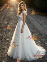 White Tulle Lace V-neck Wedding Dress