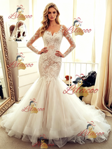 White Mermaid Lace Long Sleeve Wedding Dress