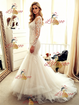 White Mermaid Lace Long Sleeve Wedding Dress
