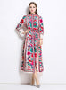 Retro Lapel Print Slim Long Sleeve Dress