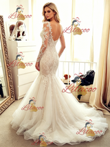 White Mermaid Lace Long Sleeve Wedding Dress