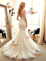 White Mermaid Lace Long Sleeve Wedding Dress