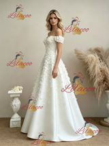 White Off the Shoulder Flower Wedding Dress