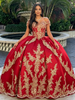 Red Tulle Off the Shoulder Appliques Quinceanera Dress