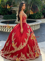 Red Tulle Off the Shoulder Appliques Quinceanera Dress