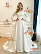 White Satin Long Sleeve Wedding Dress