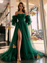 Green Tulle Spaghetti Straps Prom Dress
