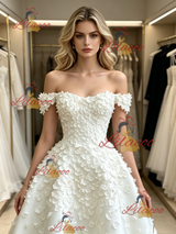 White Off the Shoulder Flower Wedding Dress