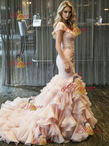Pink Mermaid Tulle Pleats Wedding Dress