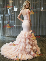 Pink Mermaid Tulle Pleats Wedding Dress