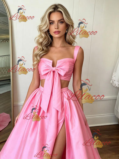 Pink Satin Straps Pleats Prom Dress