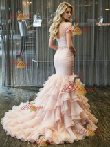 Pink Mermaid Tulle Pleats Wedding Dress