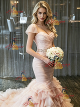 Pink Mermaid Tulle Pleats Wedding Dress