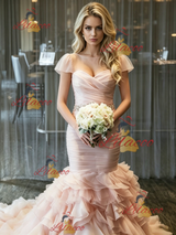 Pink Mermaid Tulle Pleats Wedding Dress