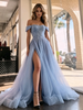 Blue Tulle Off the Shoulder Prom Dress