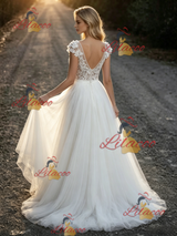 White Tulle Lace V-neck Wedding Dress
