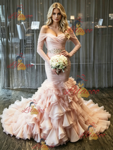 Pink Mermaid Tulle Pleats Wedding Dress