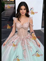 Sequins Long Sleeve Appliques Quinceanera Dress