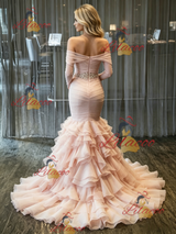 Pink Mermaid Tulle Pleats Wedding Dress