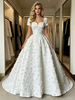 White Square Neck Short Sleeve Flower Wedding Dress