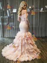 Pink Mermaid Tulle Pleats Wedding Dress
