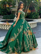 Green Tulle Off the Shoulder Appliques Quinceanera Dress