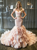 Pink Mermaid Tulle Pleats Beading Wedding Dress
