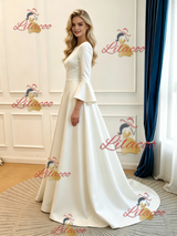 White Satin Long Sleeve Wedding Dress
