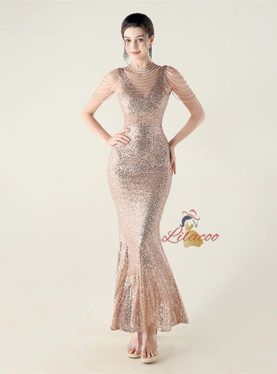 Mermaid Sequins Sleeveless Beading Prom Dress