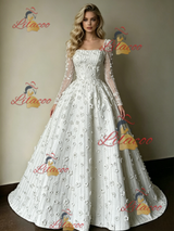 White Short Sleeve Flower Wedding Dress