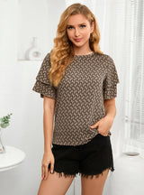 Round Neck Short Sleeve Small Floral Shirt