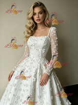 White Short Sleeve Flower Wedding Dress