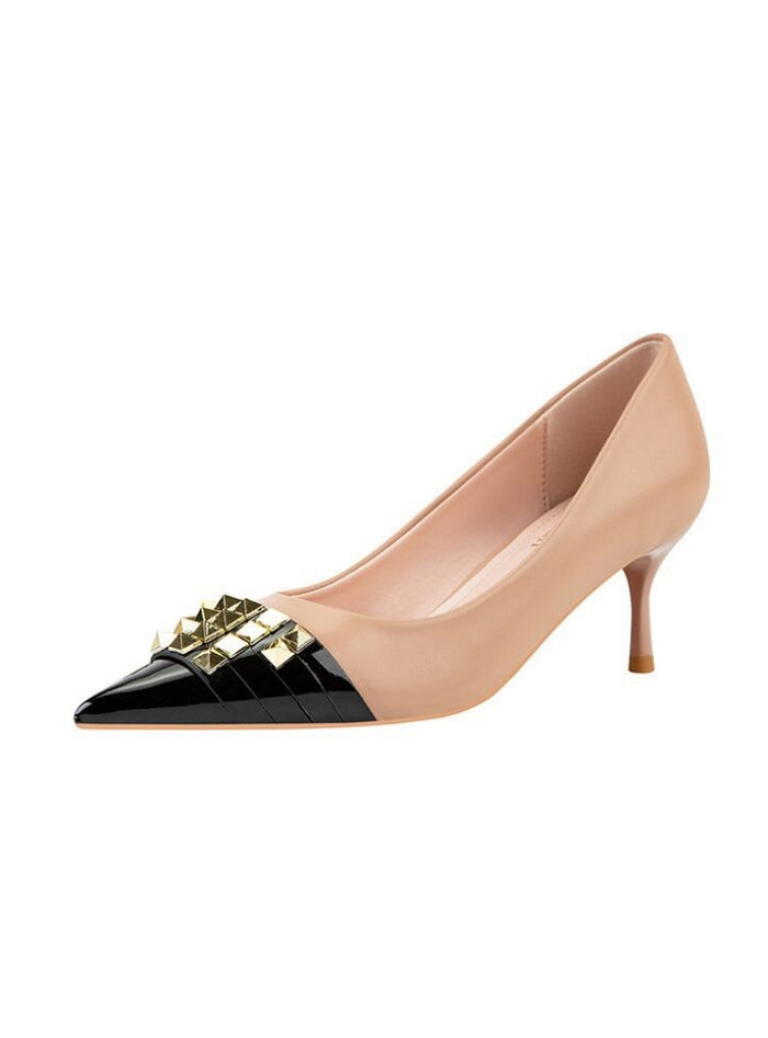 Thin High Heel Pointed Rivet Color Matching Shoes