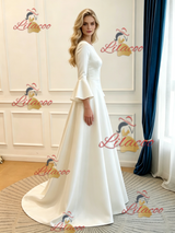 White Satin Long Sleeve Wedding Dress