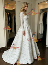 White Short Sleeve Square Neck Flower Wedding Dress