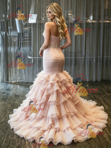 Pink Mermaid Tulle Pleats Wedding Dress